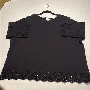 Black Eyelet Trim Women's Top